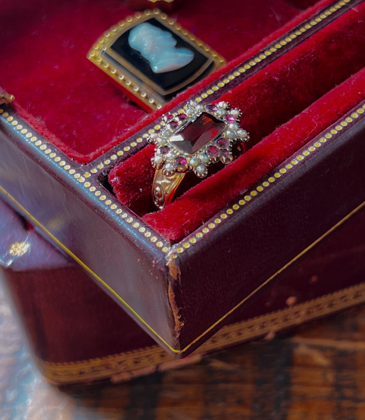 19th Century Garnet and Pearl Conversion Ring in 9k