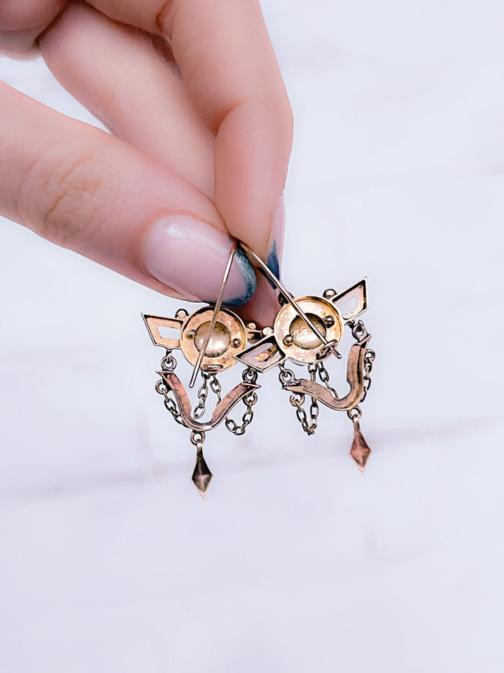 Spectacular Pair of American Victorian 14k Earrings