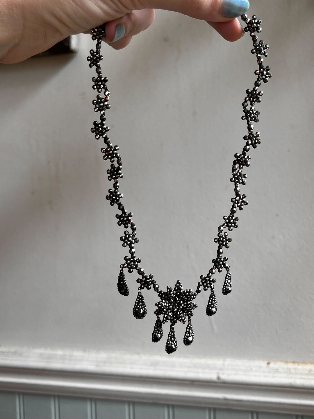 Floral Dinner Necklace of Faceted-Cut Steel