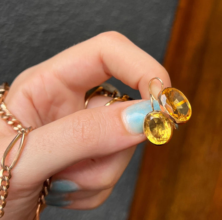 9k Sizable Citrine Drop Earrings Circa 1930