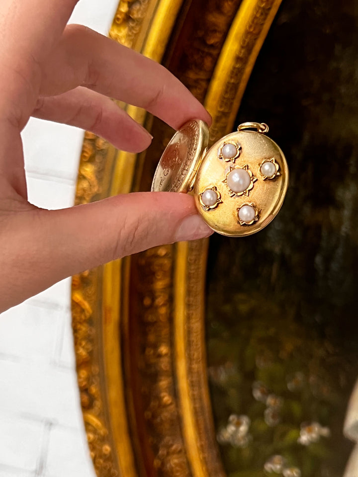 Sumptuously Plump 15k Pearl Studded Victorian Locket