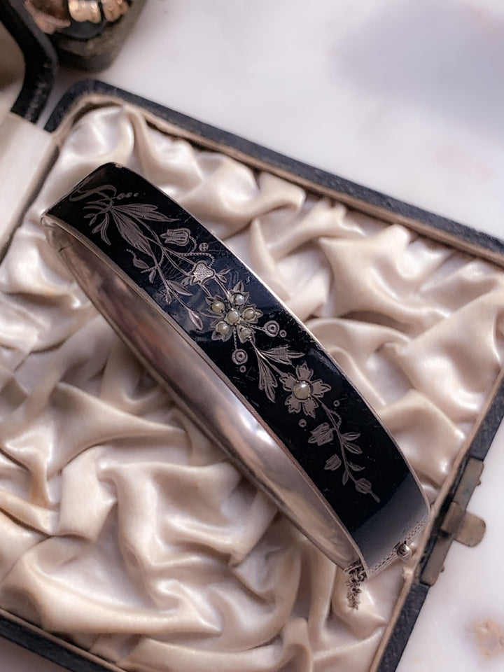 Dramatic Black Enamel and Sterling Silver Bracelet