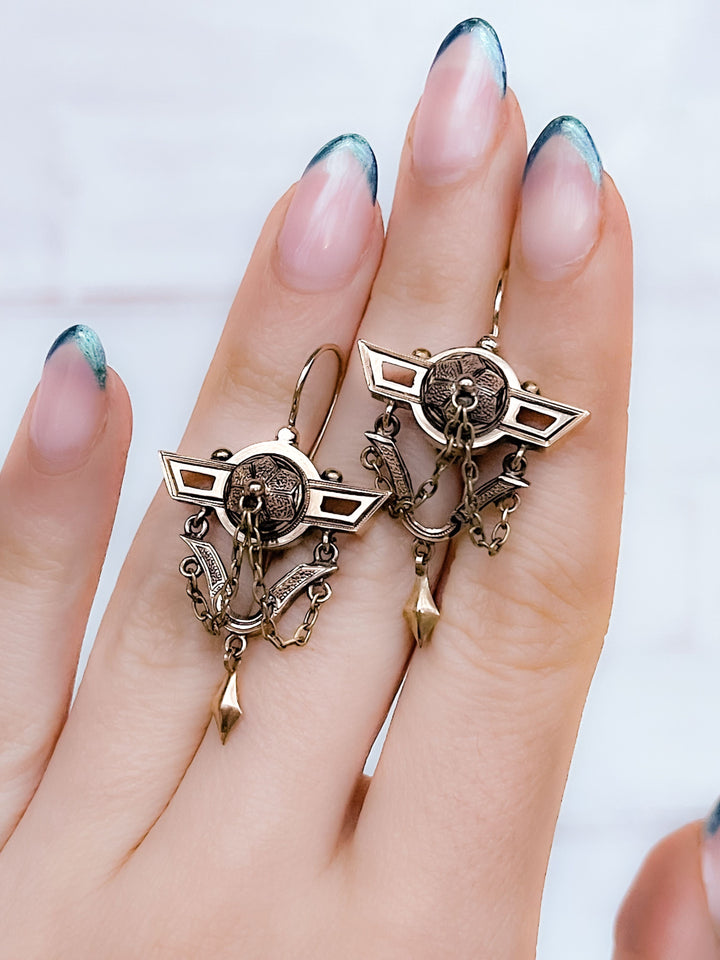 Spectacular Pair of American Victorian 14k Earrings