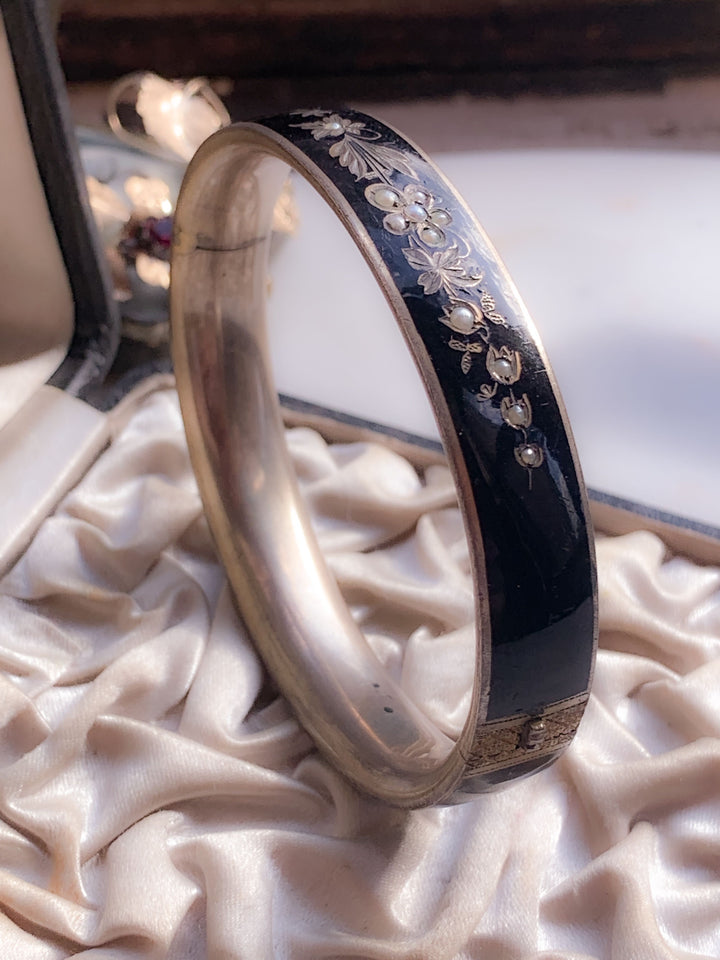 Dramatic Black Enamel and Sterling Silver Bracelet