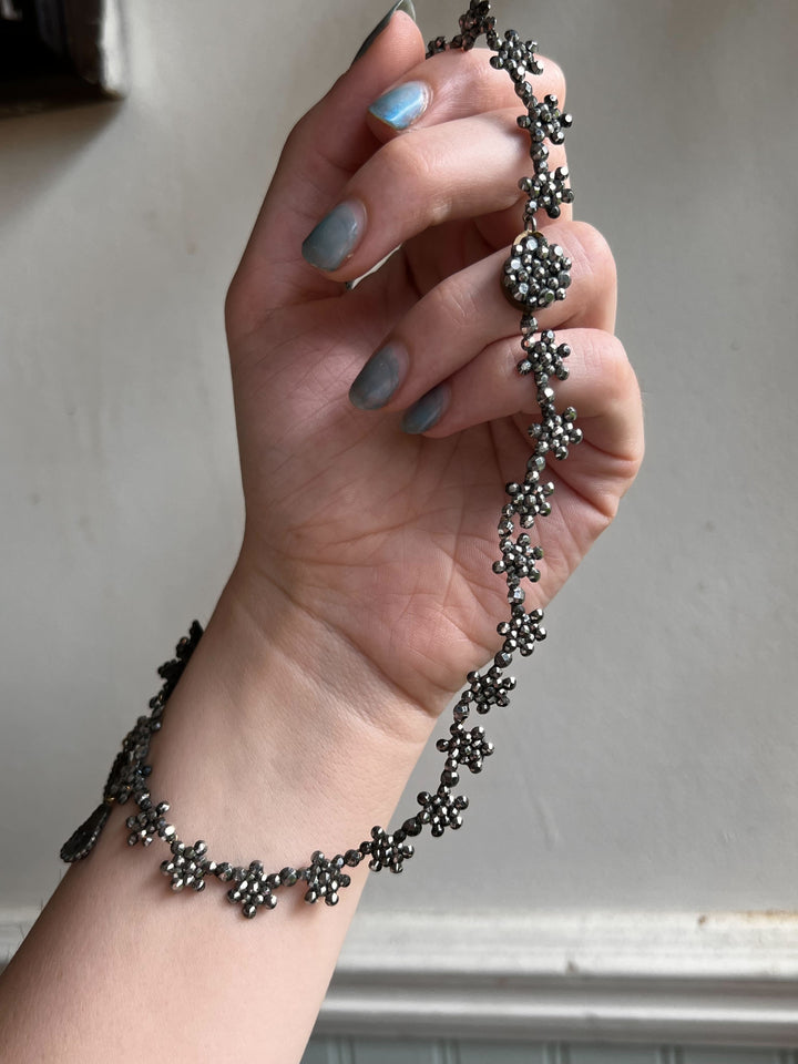 Floral Dinner Necklace of Faceted-Cut Steel