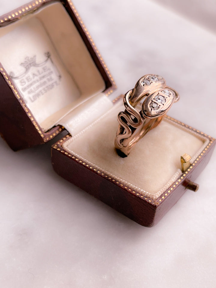 Superb Victorian Double Headed Snake Ring with Old European-Cut Diamonds