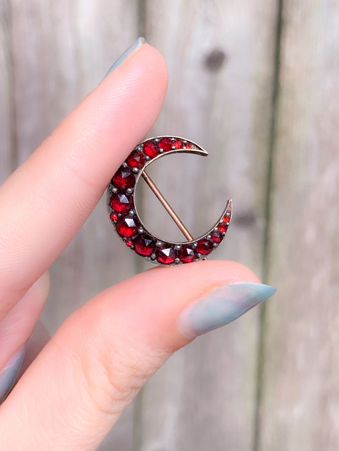 Sumptuous 10k and Sterling American Garnet Crescent
