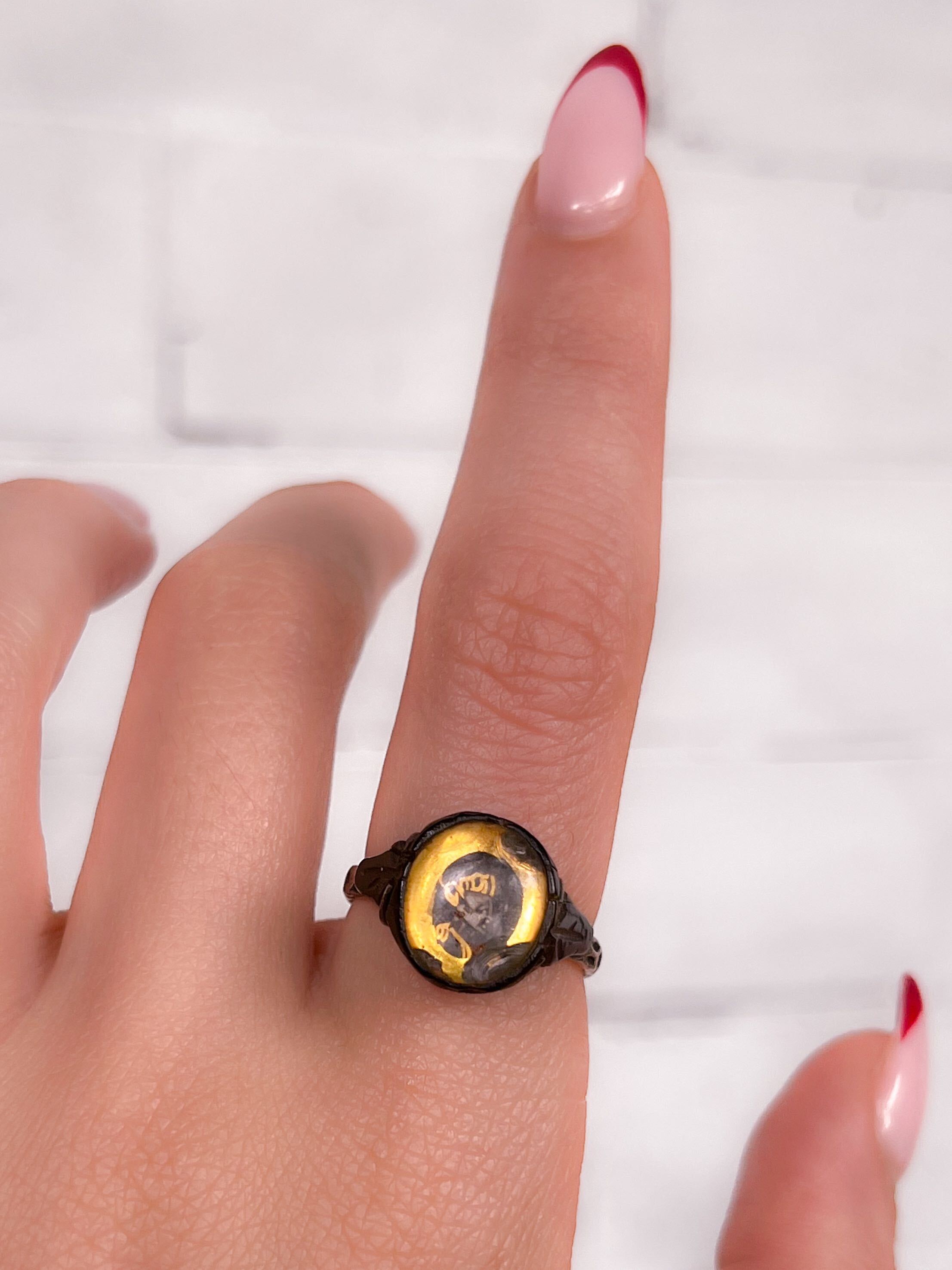 Rare 16th C Portrait Ring in Sterling and Tortoise Shell