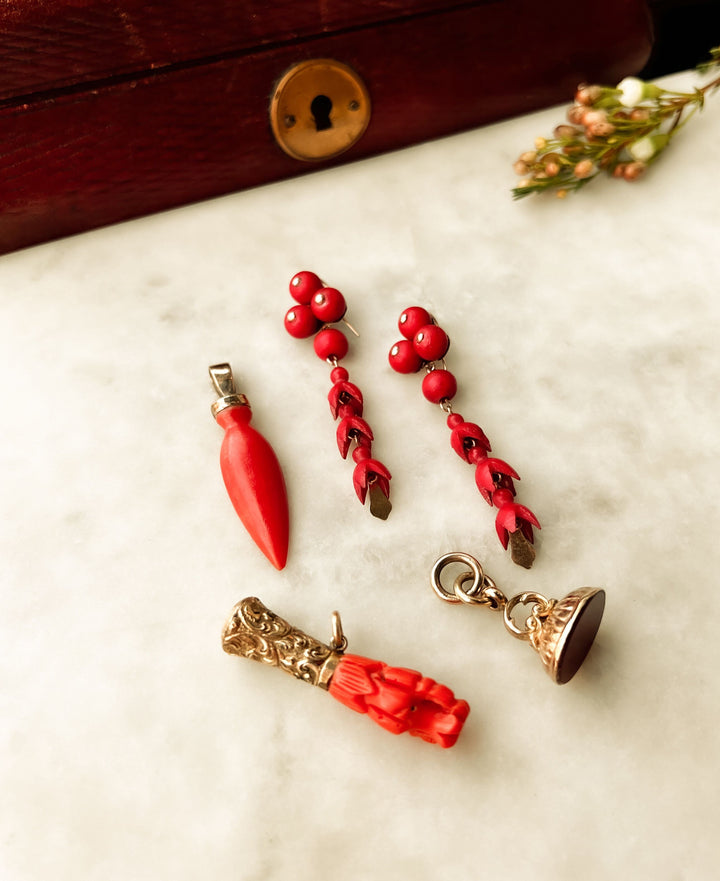 Fuchsia Flower Earrings in Scarlet Wood