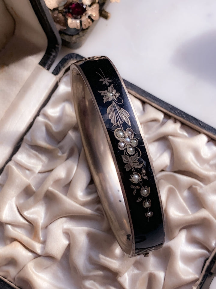 Dramatic Black Enamel and Sterling Silver Bracelet
