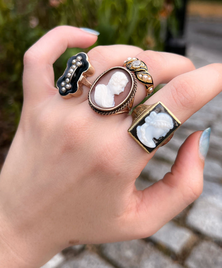 Extremely Rare 19th Century Cameo Ring of Charles X of France in 14k