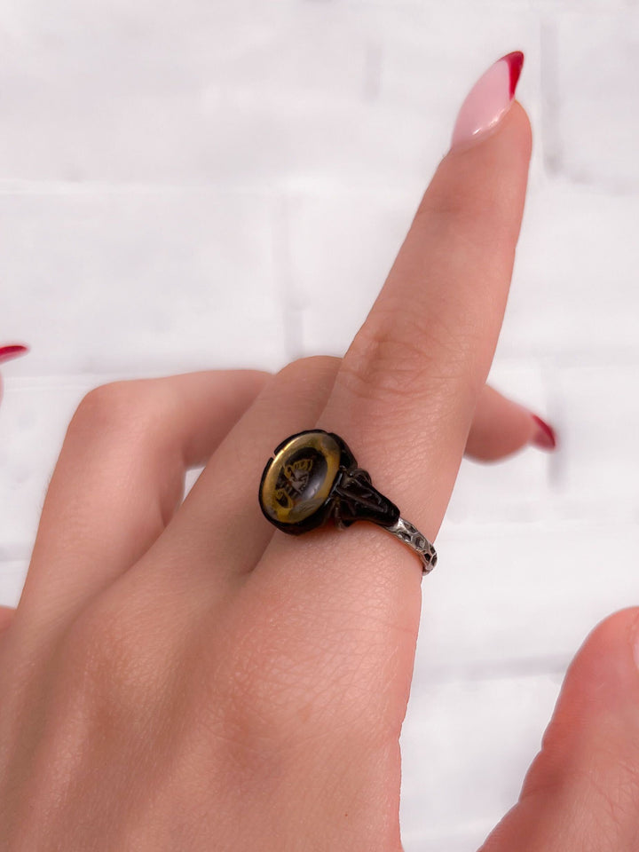 Rare 16th C Portrait Ring in Sterling and Tortoise Shell