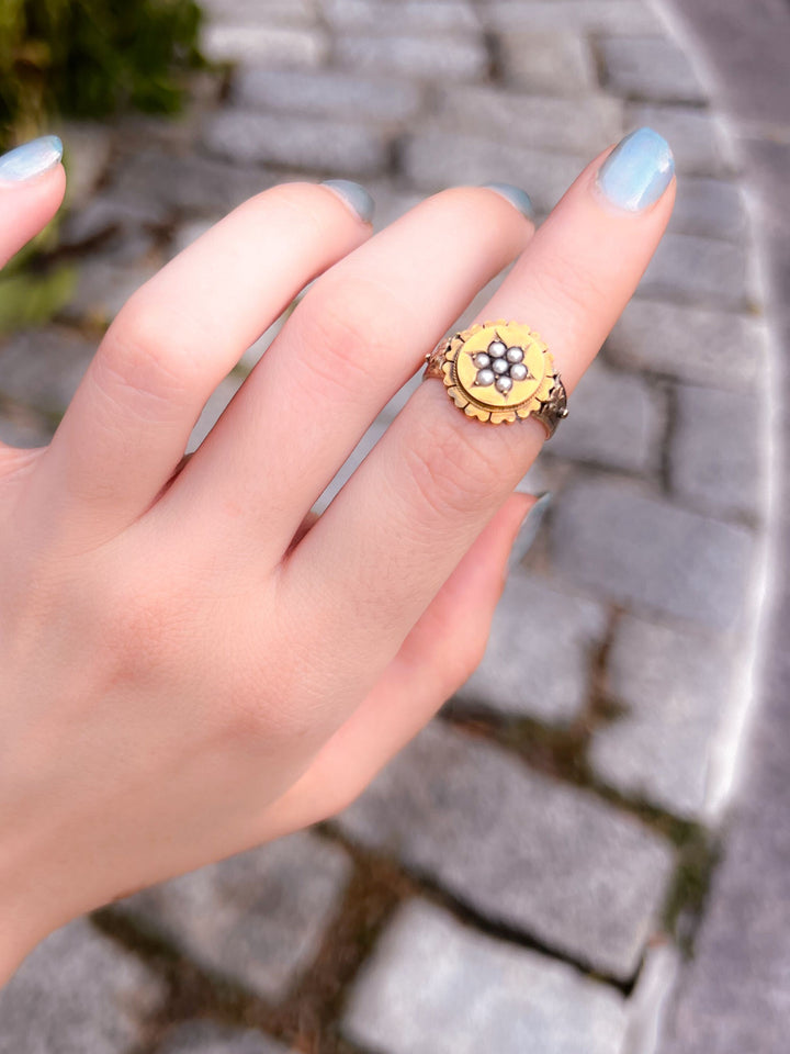 American 14k Pearl Conversion Ring Circa 1880