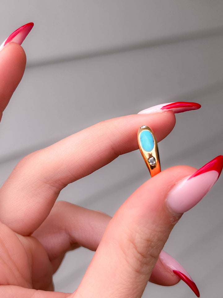 Stunning 14k Diamond and Turquoise Princess-Set Band