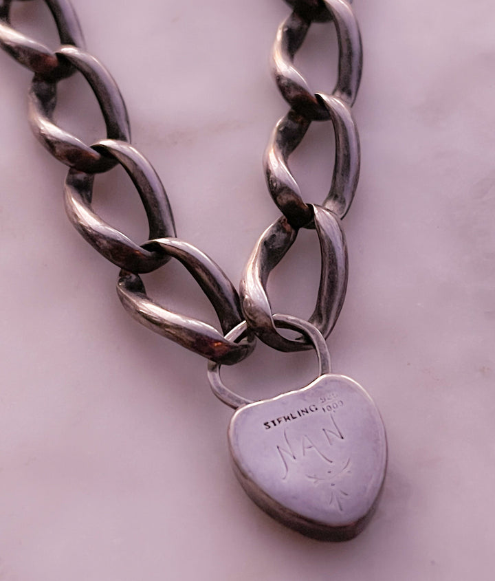 Sterling Silver Padlock Bracelet Circa 1880 *include two black ribbons* *JEWELER MODIFICATION NEEDED*