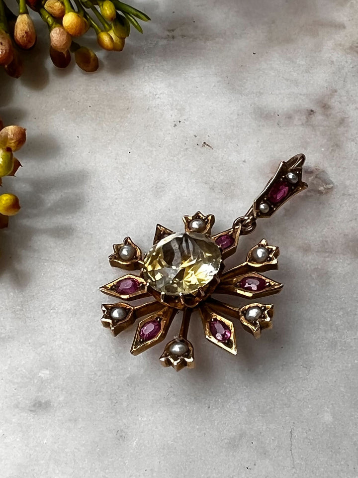 Outrageous Chrysoberyl, Ruby, and Pearl Pendant