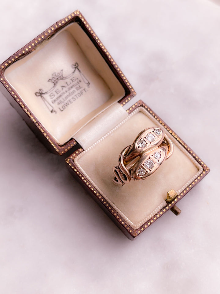 Superb Victorian Double Headed Snake Ring with Old European-Cut Diamonds