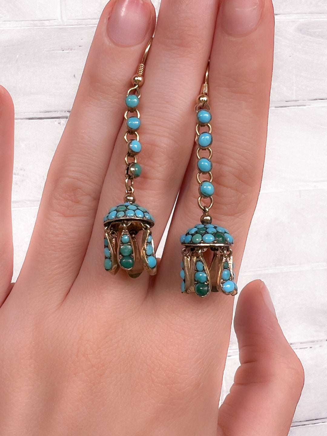 Outrageous Turquoise Tassel Earrings in 15k