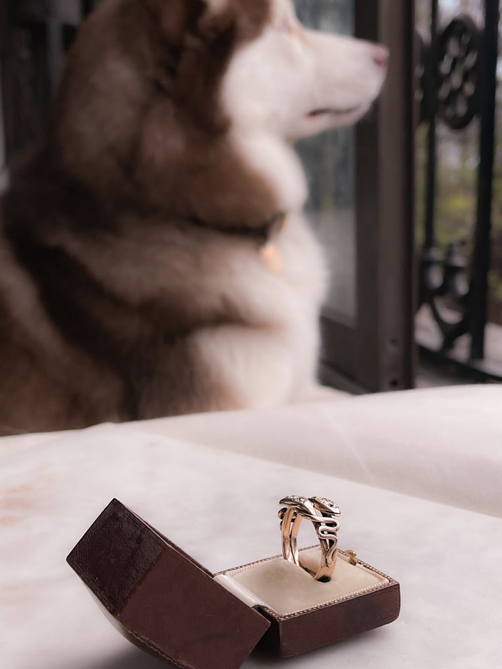 Superb Victorian Double Headed Snake Ring with Old European-Cut Diamonds