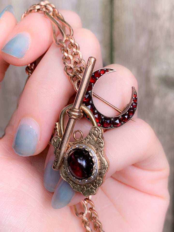 Sumptuous 10k and Sterling American Garnet Crescent