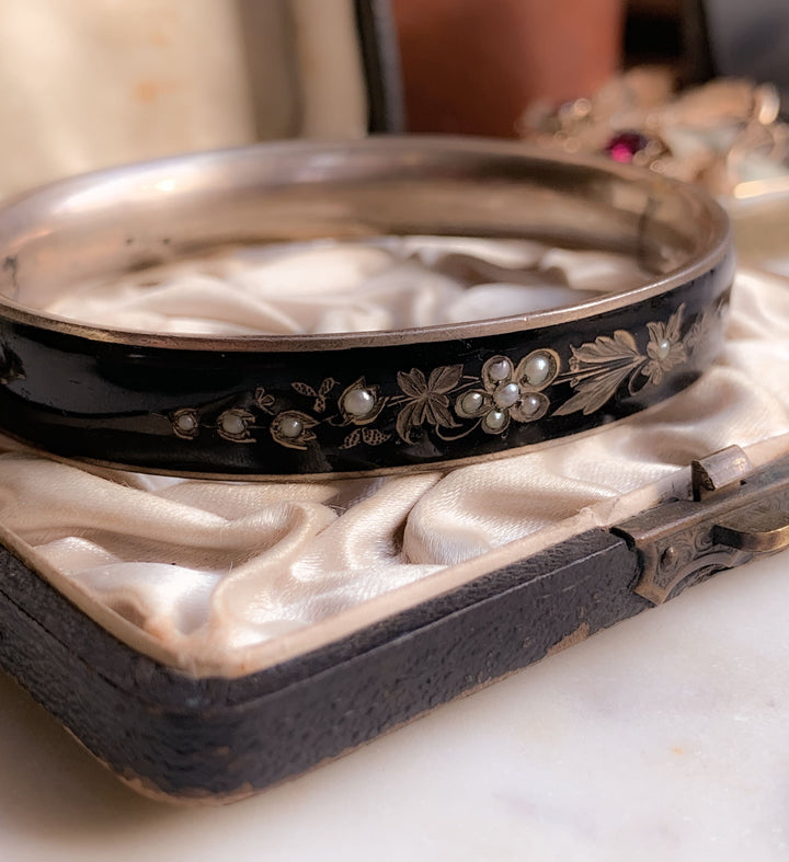 Dramatic Black Enamel and Sterling Silver Bracelet