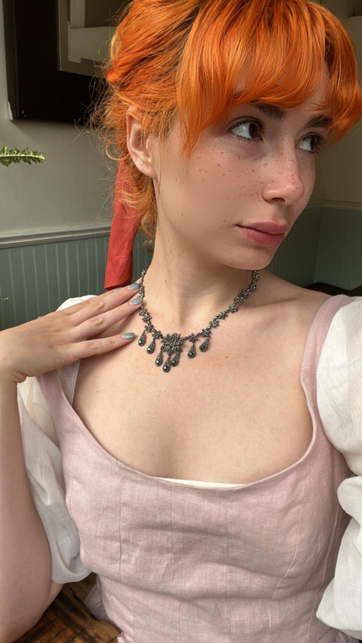 Floral Dinner Necklace of Faceted-Cut Steel