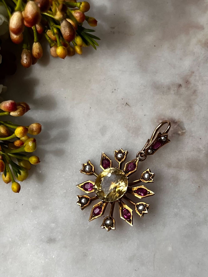 Outrageous Chrysoberyl, Ruby, and Pearl Pendant