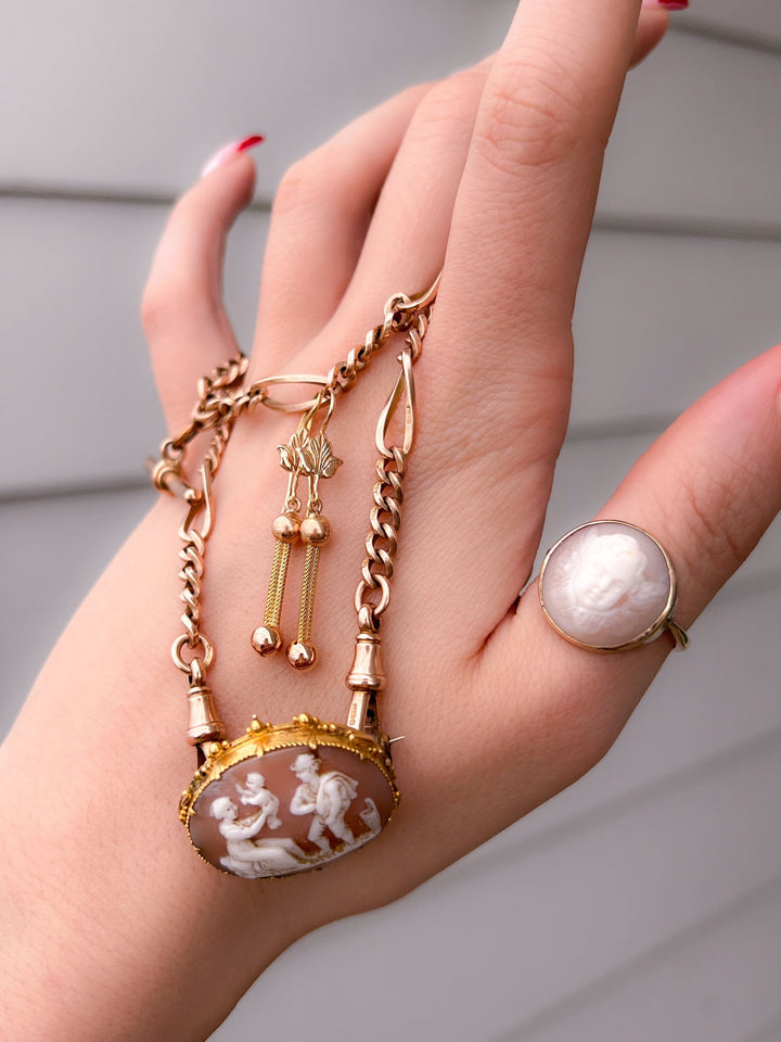 9k Victorian Watch Chain with T-Bar + Two Dog Clips