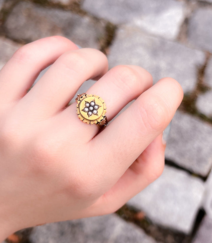 American 14k Pearl Conversion Ring Circa 1880