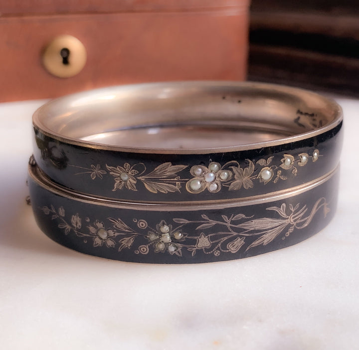 Dramatic Black Enamel and Sterling Silver Bracelet
