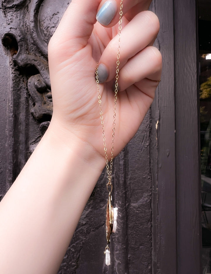 Delicious 14k Late Victorian Pink Shell Cameo with Pearl Drop Chain