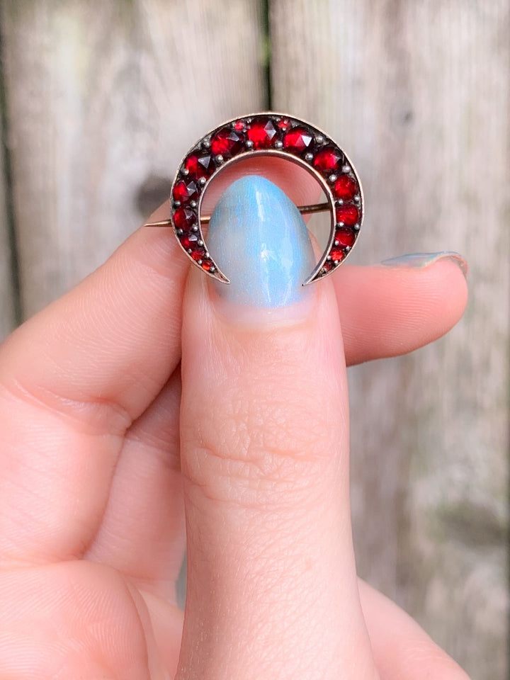 Sumptuous 10k and Sterling American Garnet Crescent