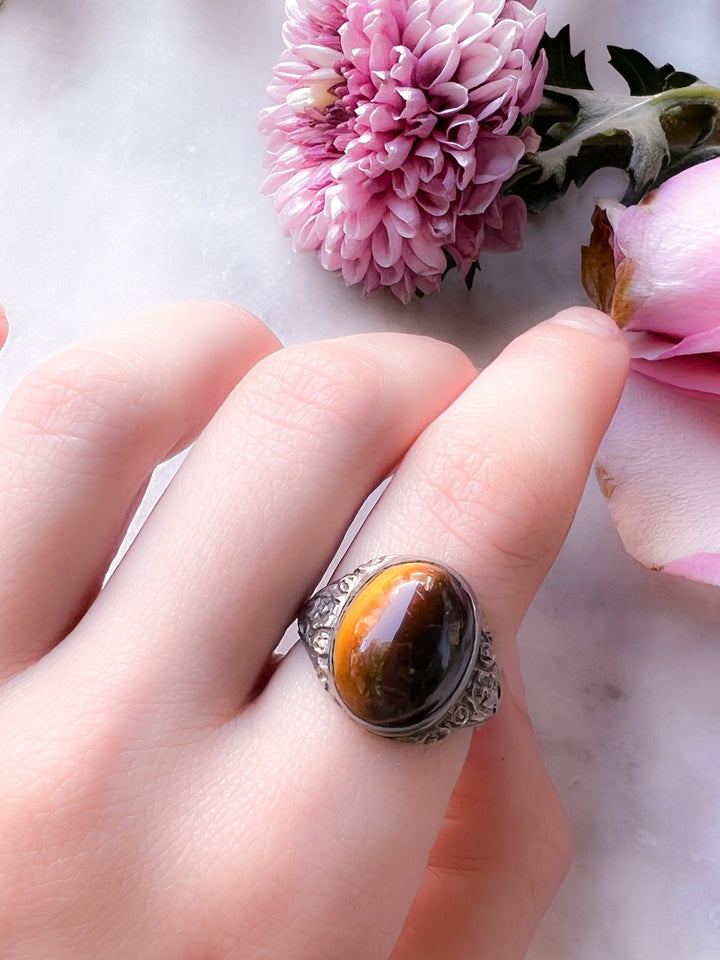 Art Nouveau Sterling Silver Tiger Eye Ring