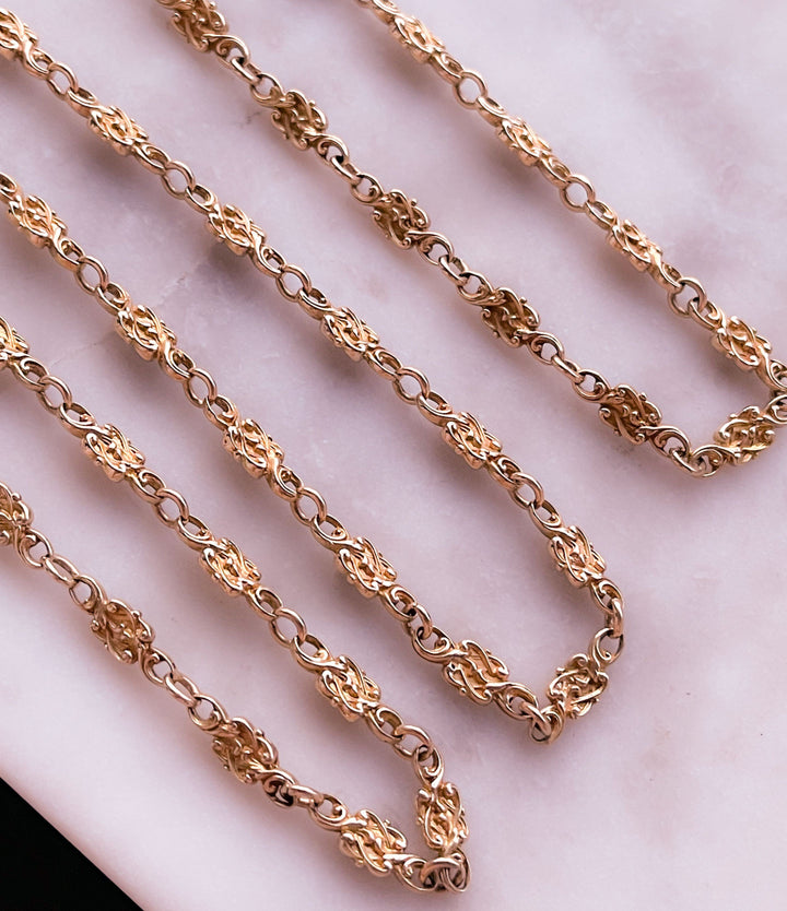 Original Art Nouveau Solid 18k Double Celtic Heart Station Chain *include blue ribbon* *sold as combo*