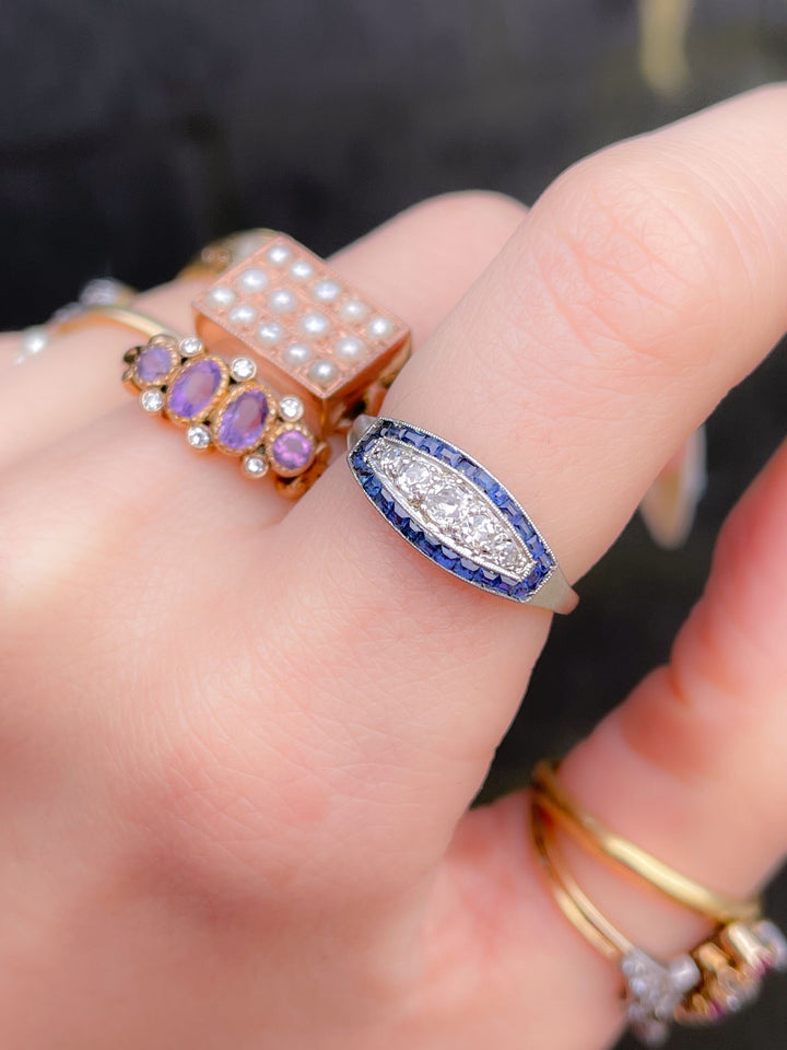 Superb French Platinum, Diamond, and Sapphire Ring