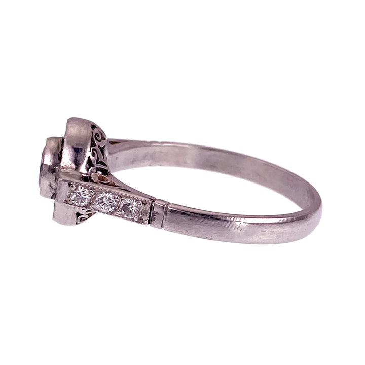 Incredible Art Deco All Original Platinum Target Ring with Emeralds and Diamonds