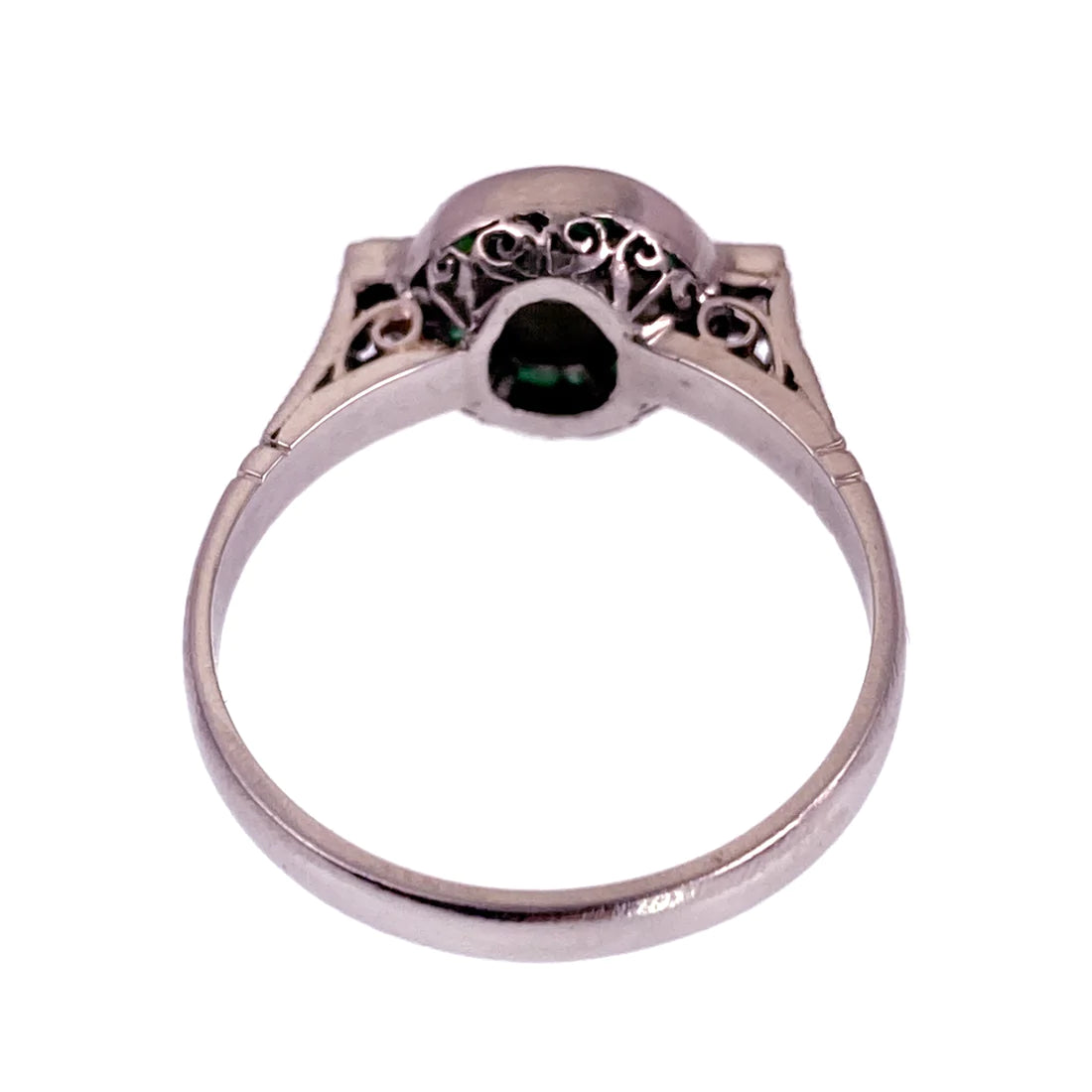 Incredible Art Deco All Original Platinum Target Ring with Emeralds and Diamonds