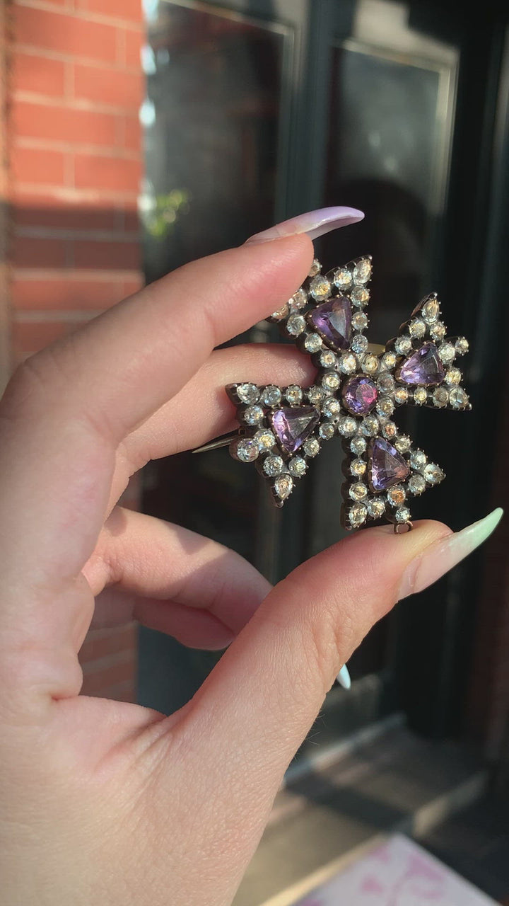 Maltese 15k Cross With Amethyst & Diamond Paste