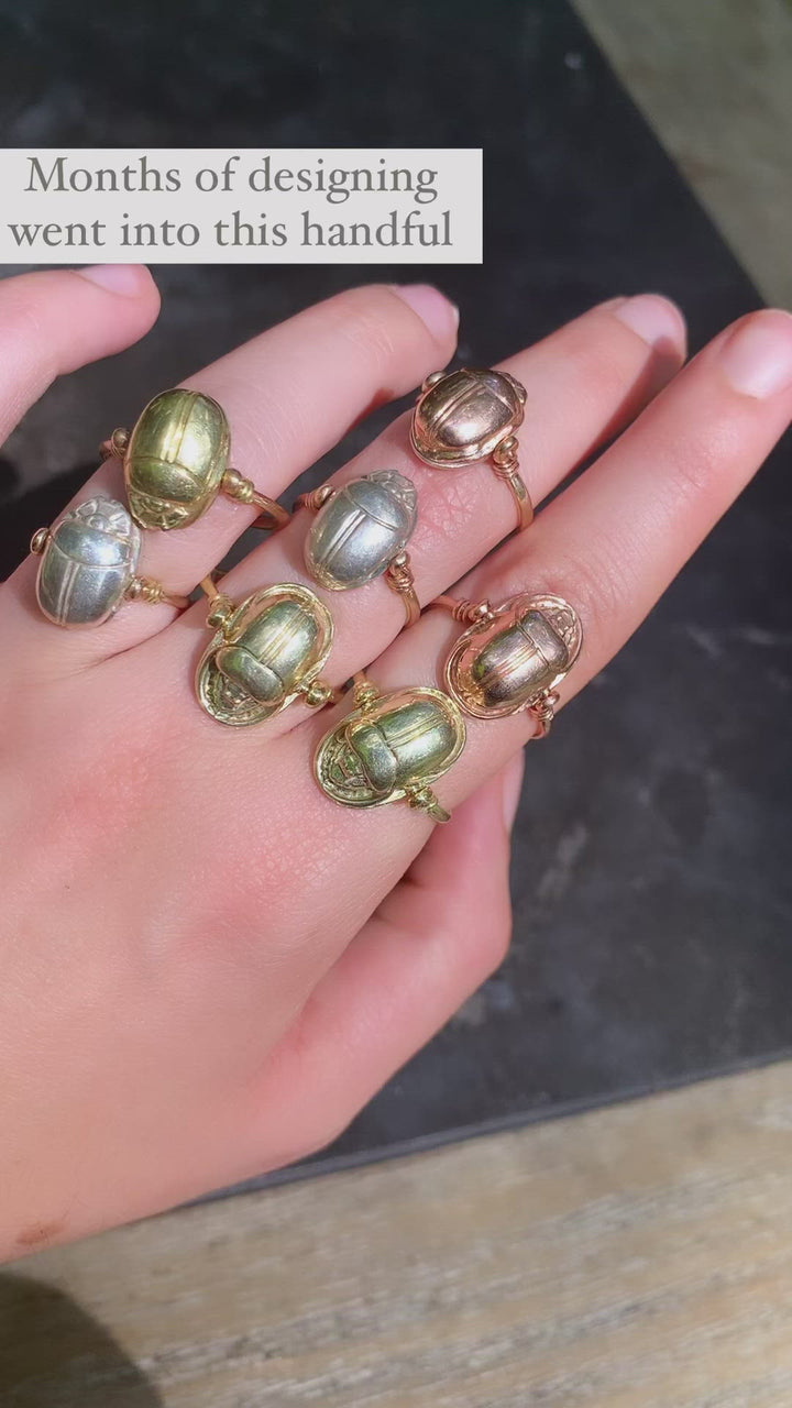 18k Gold Scarab Flip Ring Size 7.5-8