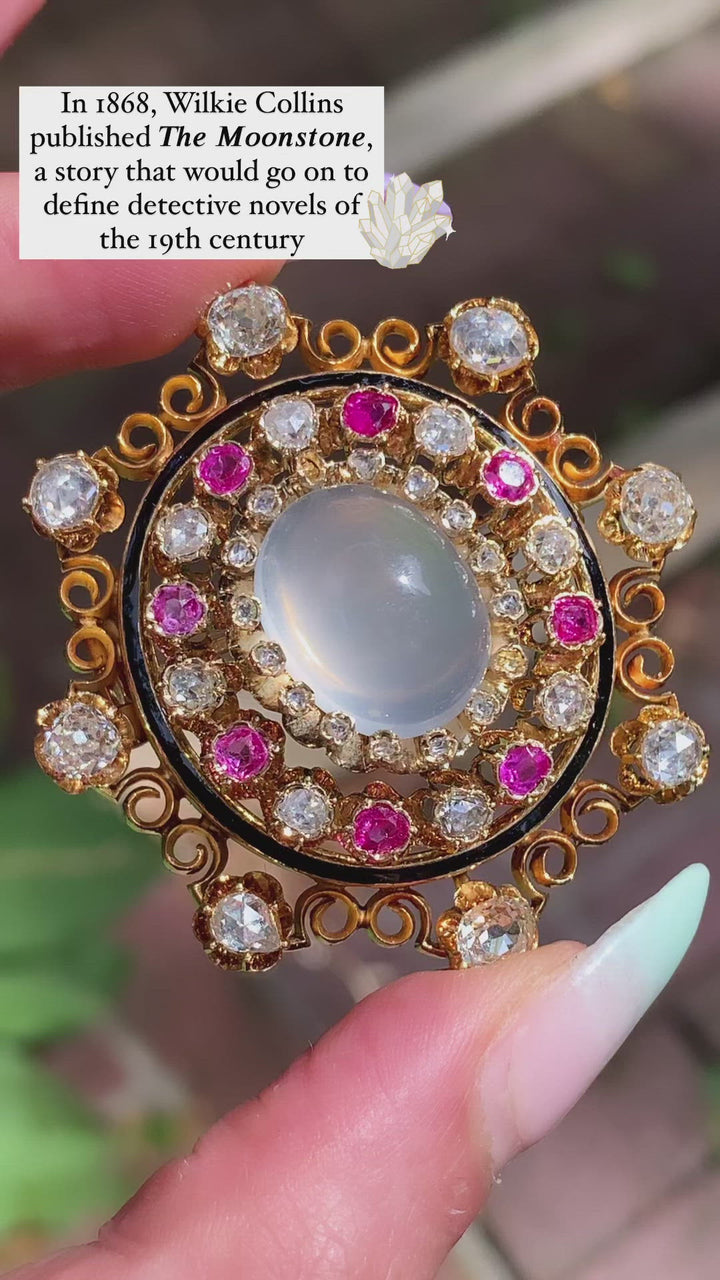 Important Victorian Moonstone, Diamond & Pink Sapphire Brooch
