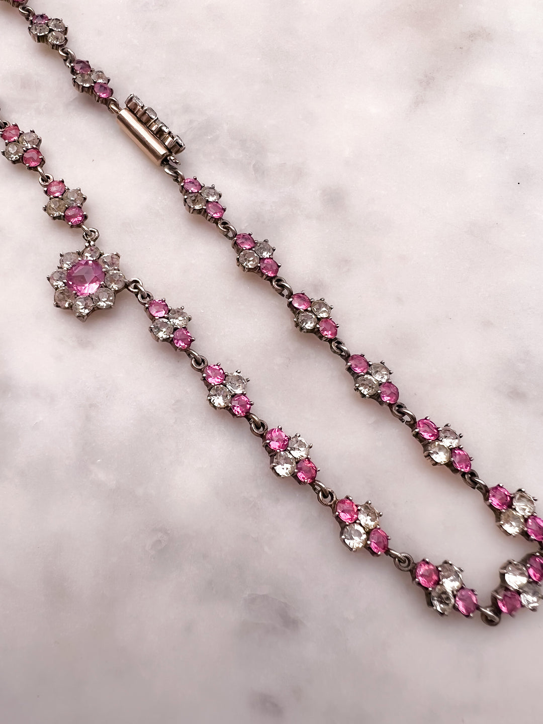 Glorious English Victorian Pink Topaz and Diamond Color Paste Collar