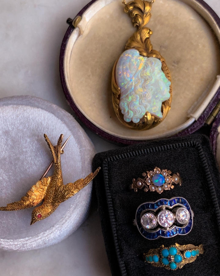 Outstanding French Belle Epoque Carved Opal Cameo of Adonis in 18k