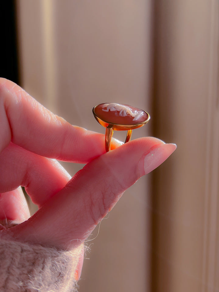 Outstanding Victorian Cameo Ring of Diana and Her Hound