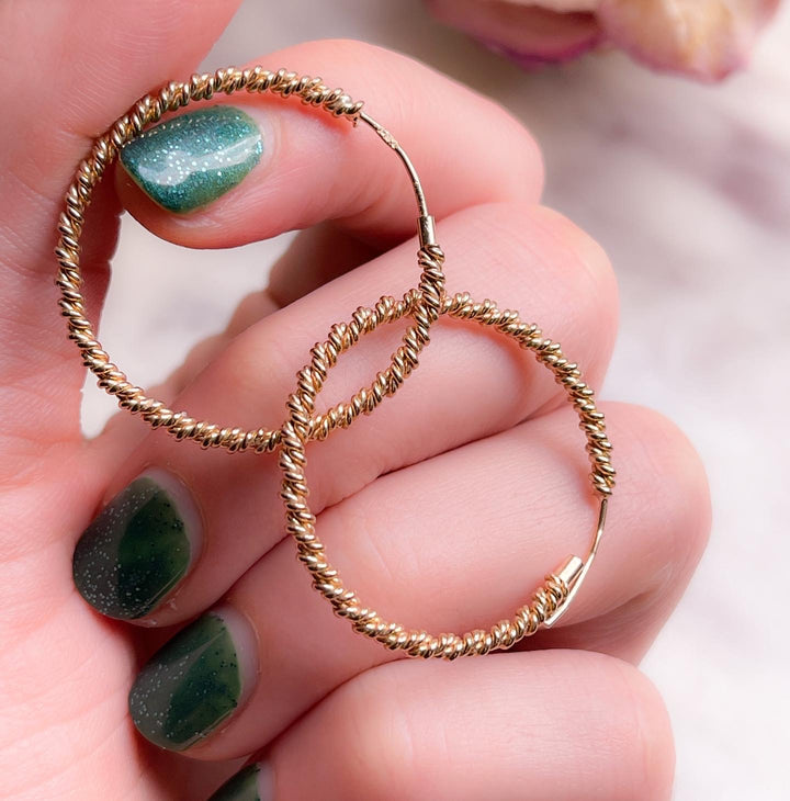 Lovely Pair of Vintage Textured Hoops in 14k