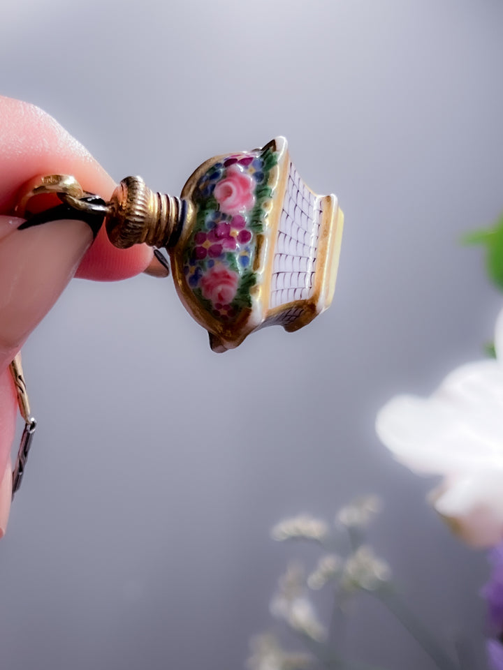 Outstanding 18th C Porcelain Perfume Bottle of Rose Filled Basket