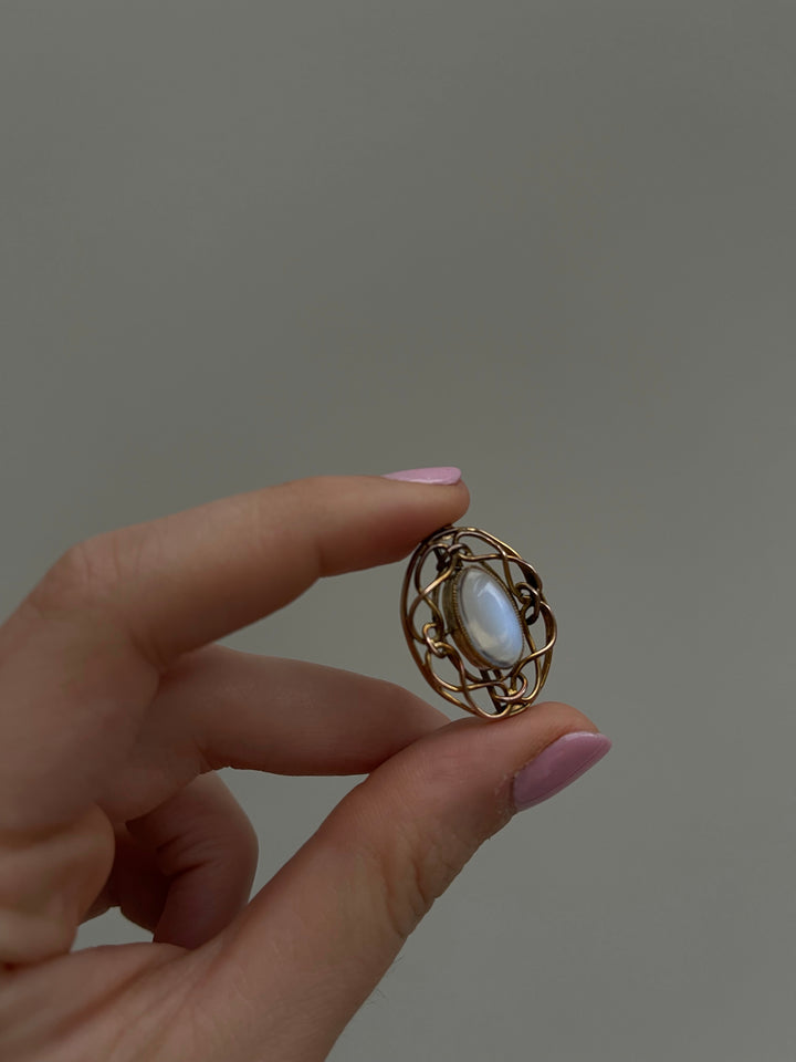 Incredible Moonstone Brooch with Lover's Knot Setting in 12k