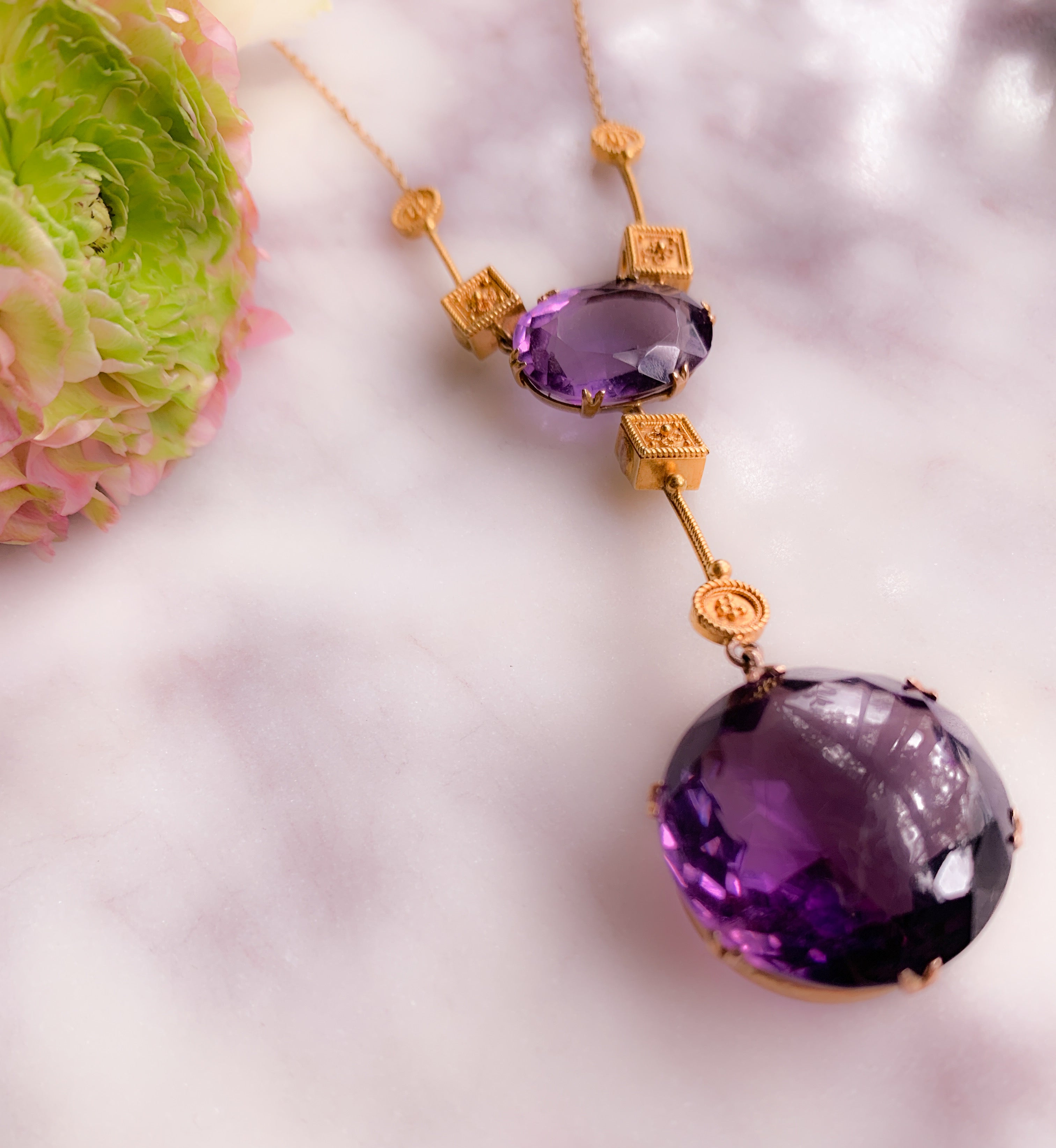 Outstanding Amethyst Necklace in 15k Circa 1879 *include ribbon*