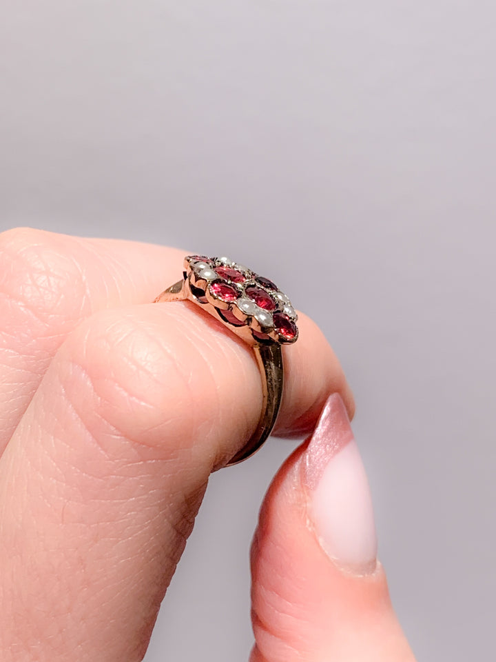 Gorgeous 14k Garnet and Pearl Plaque Ring