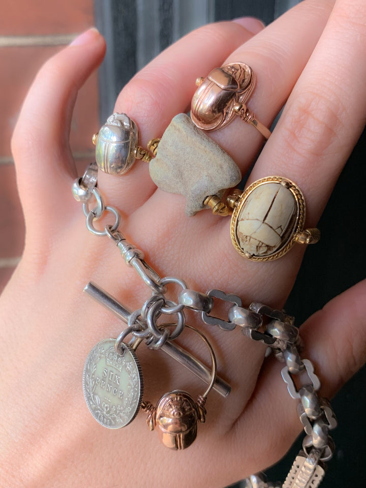 14k Specimen Set Ancient Steatite Scarab Ring