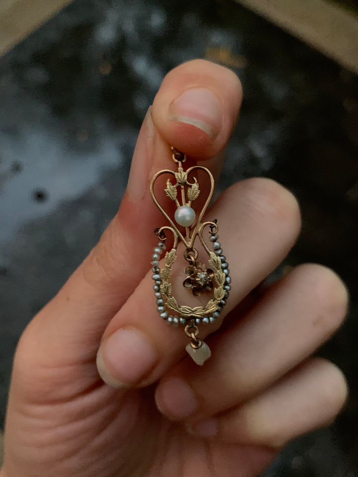 14ct American Aesthetic Movement Pendant with Pearls Circa 1870